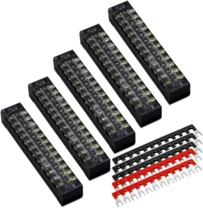 10pcs 5 Sets 12 Positions Dual Row 600V 15A Screw Terminal Strip Blocks with + & - Picture 1 of 12