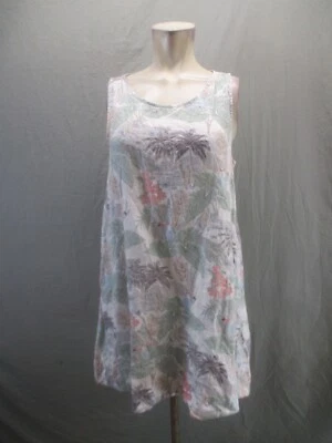 C&C California Size M Women Tropical Print 100% Linen Sleeveless Short Dress 264 - Image 1 of 4