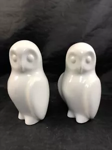 Set 2 statuine gufo porcellana bianca Fraureuth Germania Ovest 4,75" vintage - Foto 1 di 10