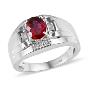 Mens Padparadscha Pink Petalite & Zircon Ring Platinum Plated 1.15ctw Size 13 - Picture 1 of 6