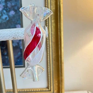 Silvestri Crystal 4 1/2 inch glass Candy Christmas ornament open box - Imagen 1 de 5