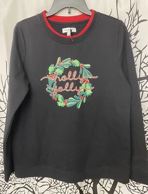 Moletom de Natal Kim Rogers Holly Jolly grinalda preta macia vovó pequena - Imagem 1 de 4