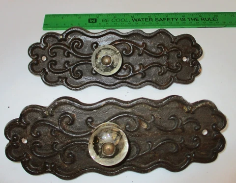 Vintage Rustic - Cast Iron - Cabinet Hardware - Glass Knob Pulls - Lot of 2 Cover
