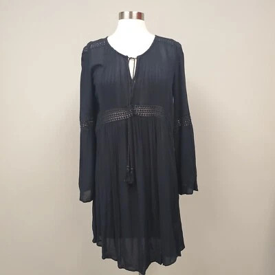 Bongo Long Sleeve Black Tunic Dress Size Medium Bohemian Bell Sleeves Foto 1 de 4