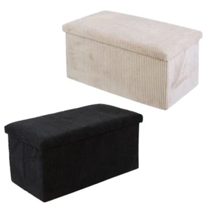 Large Ottoman Storage Box Corduroy Ribbed Black White Organiser Stool Bench Home - Picture 1 of 12