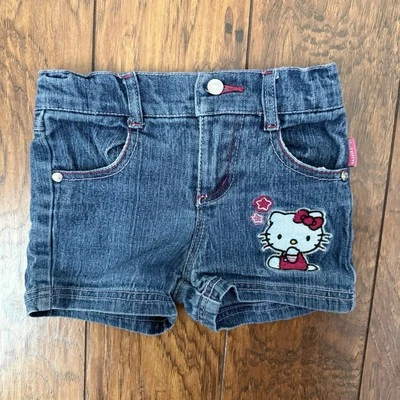 Pantalones Cortos Denim Y2K Hello Kitty Talla 2 Niñas Vintage Rosa Bordado Años 2000 Foto 1 de 4
