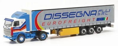 HERPA, SCANIA 142 4x2 avec remorque bâchée 3 essieux DISSEGNA, échelle 1/87, ... - Photo 1/4