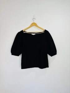 Boden Jumper Women Size XL Black Fluffy Wool Knit Short Puff Sleeve Square Neck - Picture 1 of 8