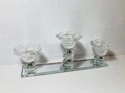 Glam Crystal & Mirror Triple Candleholder 10” Tapered Or Pillar Stunning - Image 1 of 4