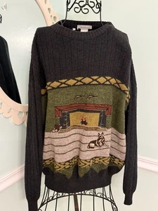 Vintage Collectif Pullover Italy Opa Academia Hund Kamin Wolle Gr. XL - Bild 1 von 10