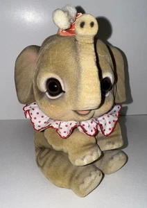 Vintage beflockter Elefant Sparschwein Josef Original Zirkus im Partyhut - Bild 1 von 5