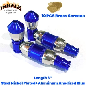 Inhale 2PCS 3'' Long Chamber tobacco smoking metal pipe with 10 brass screen - Picture 1 of 4