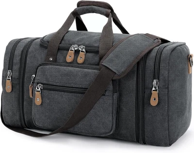Canvas Duffle Bag for Travel 60L Expandable Duffel Weekend Overnight Bag Men (Da - Image 1 of 4
