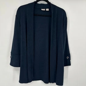 Chico's Travelers Strickjacke Staubtuch dunkelblau vorne offen 3/4 Arm Größe 1 - Bild 1 von 10