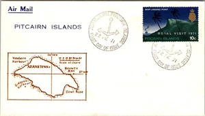 1971 Adamstown Pitcairn Island Royal Visit Stamp Air mail FDI Postcard Cover - Picture 1 of 2