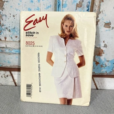 McCalls 8025 Easy Stitch n'Save Misses Unlined Jacket and Skirt Size 14-20 Uncut - Image 1 of 4