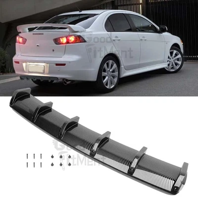 For Mitsubishi Lancer Carbon Fiber Car Rear Bumper Diffuser Lip 6 Fins Spoiler - image 1 of 4