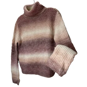 a. peach Cream Peach & Muted Red Striped Turtleneck Crop Sweater S - Picture 1 of 12