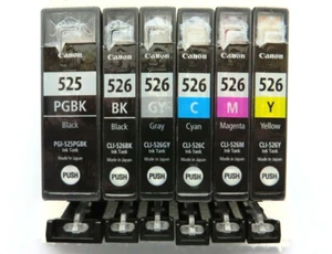 6x Original Canon Refilled PGI-525 & CLI-526 Carts, MG6150, MG6250, MG8150, MG8250 - Bild 1 von 2