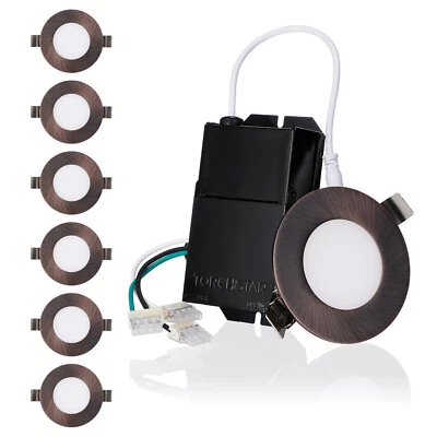 Paquete de 6 luces empotrables LED ultrafinas de 3 pulgadas con J-Box, bronce frotado con aceite, 2700K Foto 1 de 4