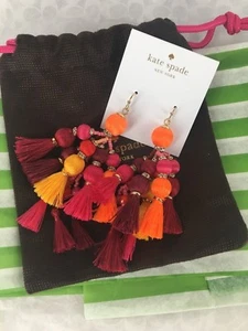 NEW Kate Spade Pretty Poms Tassel Statement Earrings Yellow & Red MSRP $98 AUTH - Picture 1 of 9