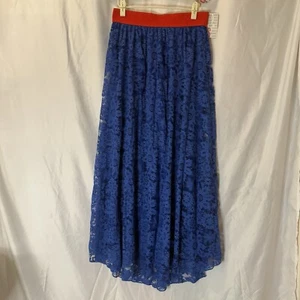 LULAROE Blue Lace 'Lucy' Maxi Skirt Red Waistband Size Small NEW with tags - Picture 1 of 2