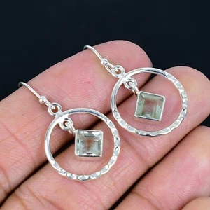 Green Amethyst Gemstone 925 Sterling Silver Drop Dangle Earring Jewelry LS-691 - Picture 1 of 4