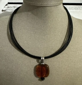 Silpada Sterling Silver 925 Amber Pendant Black Leather Necklace N1285 RETIRED - Picture 1 of 8