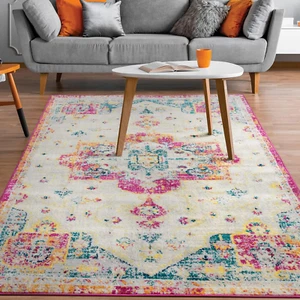 Elite 8X10 Vintage Bohemian Distressed Oriental Medallion Indoor Area Rug (Pink, - Picture 1 of 6