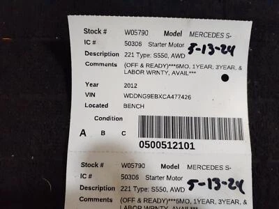 Motor de arranque usado se adapta a: Mercedes-benz Mercedes clase s 216 2012 tipo CL550 sin Foto 1 de 4