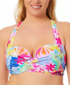 California Waves Plus Women's Plus Size Tropical-Print Underwire Bikini Top - Picture 1 of 6