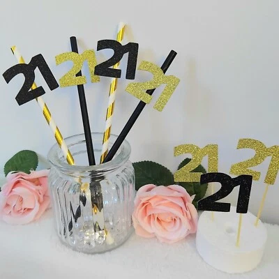 Pajitas de cumpleaños 18, 21, 30, 40, edad brillante (cualquier edad) adornos para cupcakes de edad Foto 1 de 2