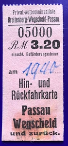 Billete billete billete línea de autobús privado Breitenberg-Wegscheid-Passau 1940 - Imagen 1 de 2