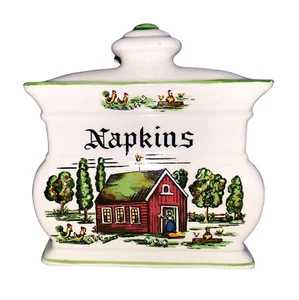 Vintage Ceramic "Napkin Holder" with Farmhouse Scene Made in Japan 1960’s - Picture 1 of 4