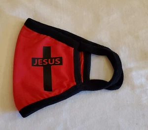 Face Mask Unisex JESUS on CROSS 100% Cotton Washable- RED/BLACK - Picture 1 of 1