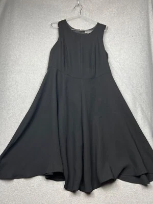 Jessica London Fit Flare Dress Womens 14W Simple Modern Neutral Minimalist Black - Image 1 of 4