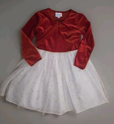 Vestido de Navidad FRAIS Holiday Rojo Terciopelo Tul 2 Piezas Talla 4T - MC1 Foto 1 de 4