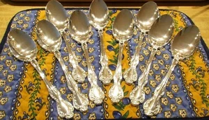 Nine 9 Serving Spoons 9" Long Wedgwood 18/10 Stainless Silverplate Floral HEAVY - Picture 1 of 10