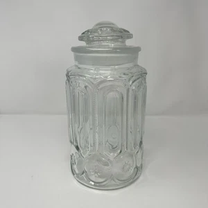 LE Smith Moon And Stars 11.5" Clear Glass Canister Jar w/lid Large Vintage - Picture 1 of 10
