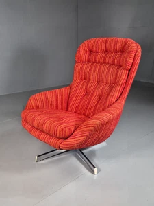 Vintage 1970s Swivel Chair Danish Retro Red Orange Fabric EB7052 MSWI - Picture 1 of 12