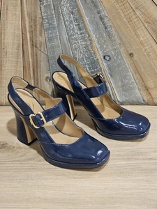 Sam Edelman Jildie Slingback Mary Jane Pump, Patent Leather, Size 9M, Royal Navy - Picture 1 of 9