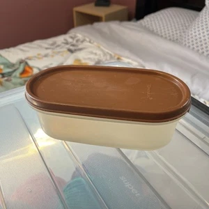 Vintage Tupperware 1611 2 Tassen oval Modular Mates #1 Behälter mit braunem Deckel - Bild 1 von 3