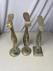 (3) Antique Solid Brass Cobbler Shoe Shine Stand Barber Shop Foot Rest 16” - Picture 1 of 21