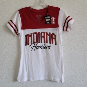 INDIANA Graphic Tee Hoosiers Sports T-Shirt V-Neck Size Medium White & Red - Picture 1 of 8