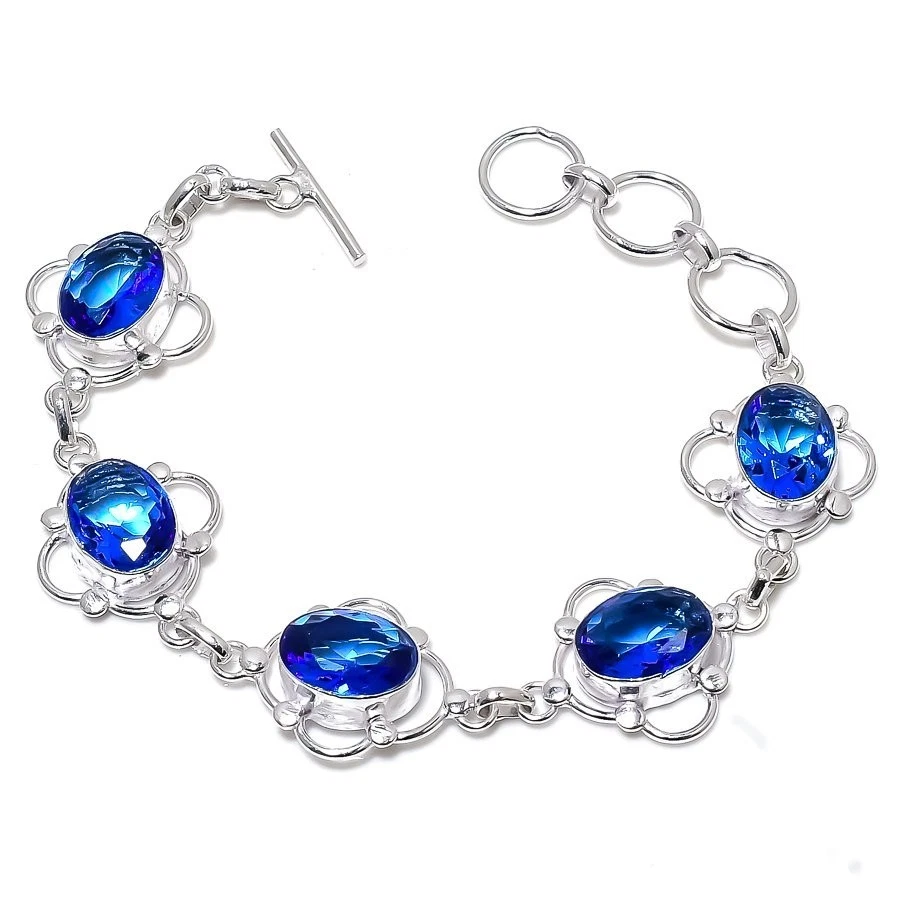 Blue Tanzanite Gemstone Handmade 925 Sterling Silver Bracelet 7-8" - Image 1 of 1