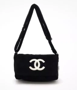 CHANEL Precision VIP Terry Cloth Crossbody Bag Black w/White Logo GWP - Picture 1 of 14