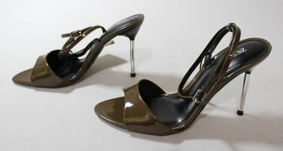 Sandalias de tacón alto efecto charol Zara para mujer AC2 verde caqui EE. UU.:6,5 UE:37 UK:4  Foto 1 de 4