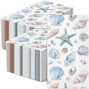 200 Seashell Napkins Bulk 3 Ply Summer Ocean Sea Guest Napkins Coastal Beach ... - Picture 1 of 7