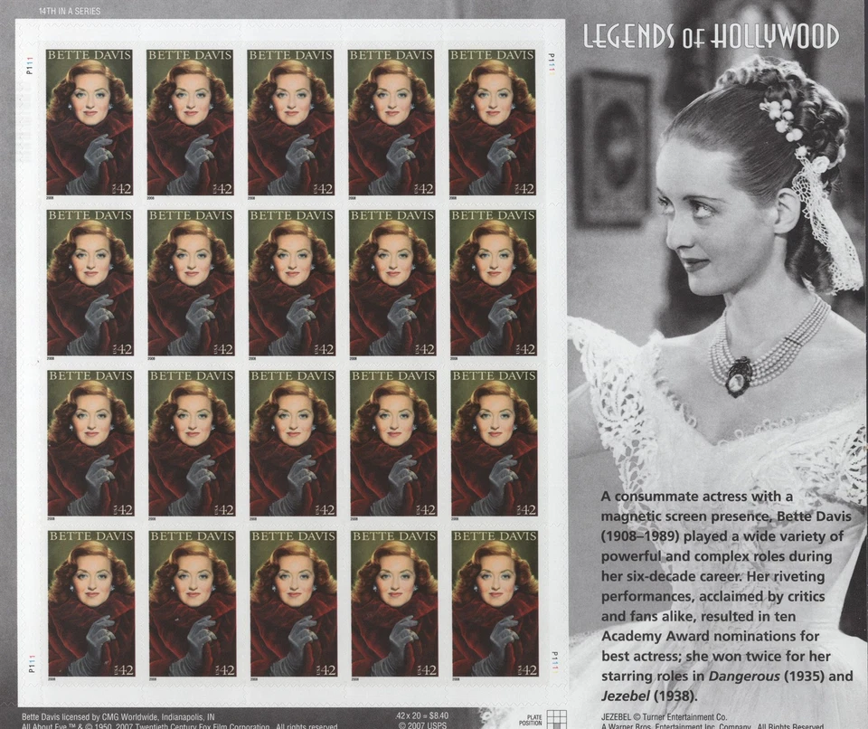 SC# 4350 - 42¢ 2008 - Bette Davis - Mint NH Sheet of 20 - Image 1 of 1