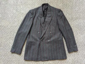 vintage TWEED double brested BLAZER jacket 40R charcoal WOOL ivy league PREPPY - Picture 1 of 13
